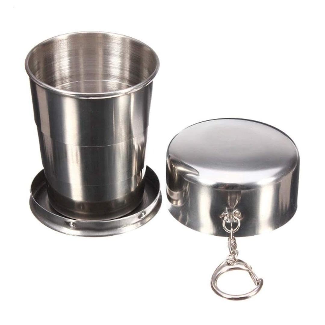 PURCHASE PLUSE Stainless Steel Folding Glass Travel Mug Camping Water Glass Cup Glass Folding Collapsible Cup Telescopic Key-Chain Metal Folding Glass (Pack of 1) (B0D82QK141) Amazon Price History, Amazon Price Tracker