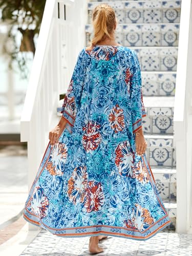 Image of Women's Kimono Cover Up Long Beach Dress Swimsuit Cover Ups Colorful Cardigan Lightweight Robe for Swimwear