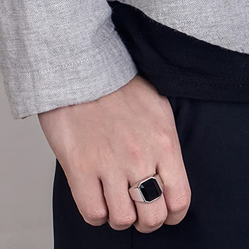 925 Sterling Silver Men Black Onyx Ring Square Circular Agate Signet Ring For Woman Index Finger Ring Sizes 6 to 13 For Band Mans Jewelry Gift For Him - Image 5
