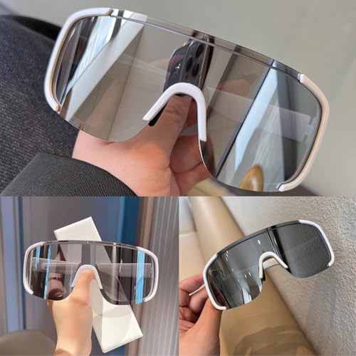 Image of Windproof Wraparound Shield Sports Sunglasses for Men Women Stylish | UV Protected Durable Mirrored Cricket Driving Cycling Riding Goggles | Anti Glare Cooling Shades