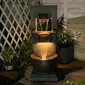 Bumilgar 39" H Modern Outdoor Water Fountain with LED Lights and Pump, 3-Tier Standing Cascading Waterfall - Modern Design for Garden/Patio/Yard, Multi-Level Outdoor Decor 15“x14”x39“(Brown)