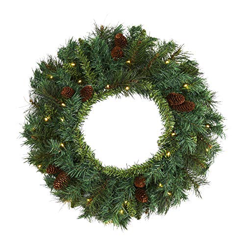 Nearly Natural Pre-Lit Pine and Pinecone Wreath