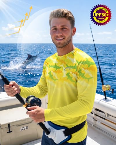 Image of FISHEAL Mens Long Sleeve Fishing Camo Shirts, UPF 50+ Sun Swim Rash Guard