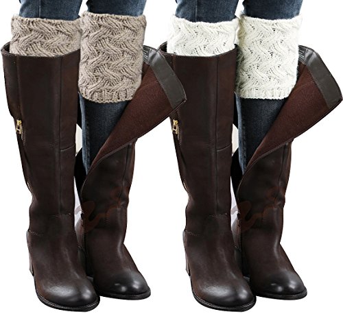 Loritta 2 Pairs Womens Boot Cuffs Winter Short Cable Knit Leg Warmers Boot Socks Gifts,2pairs- Style 01