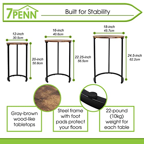 7Penn Round Nesting Tables Set Of 3 - Wood Accent Nightstand Set Small Coffee Tables For Living Room Or Bedroom #TOP1