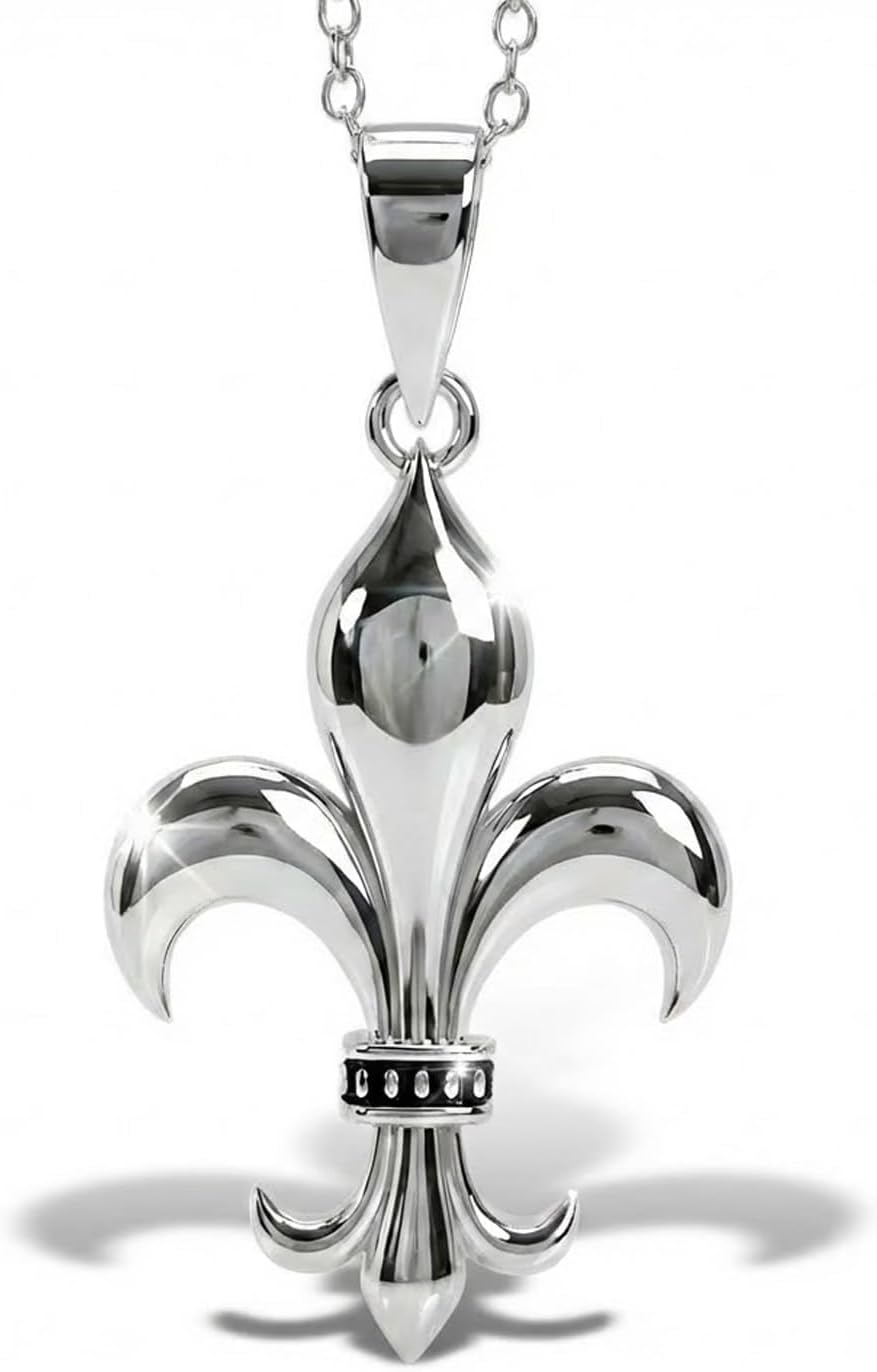 Charm America Silver Fleur De Lis Necklace - 925 Sterling Silver- Silver Adjustable Necklace 16"-18" - Greats Gifts for Men and Women