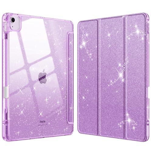 Fintie Hybrid Slim Case for iPad Air 13-inch M4/M3/M2 (2026/2025/2024) - [Built-in Pencil Holder] Shockproof Cover with Clear Transparent Back Shell, Glittering Purple by FINTIE - Used condition - US$14.39