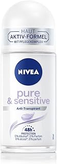 NIVEA Pure & Sensitive Roll-On Deodorant (50 ml), Deodorant with 48 Hour Antiperspirant Protection for Sensitive Skin, Nourishing Deodorant without Burning, Redness and Irritation