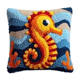 AxiangziK Cojines De Bricolaje Con Cierre De Gancho Caballito De Mar Adultos Kits De Manualidades,Juego De Alfombras De Bordado,Funda De Almohada Funda De Cojín Para Sofá,43 X 43 Cm