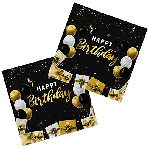 Birthday Party Supplies Napkins Disposable Paper Napkins Black and Gold for Birthday Party（6.5X6.5 in, 3-Ply, 50-Pack)