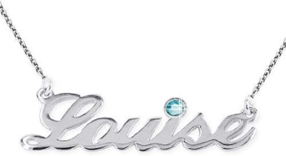 MYKA - Personalized Name Necklace with Birthstone - Custom Pendant in Precious Metals: 925 Sterling Silver, Gold & Rose Gold Plated, Vermeils / Nameplate Jewelry Gift for Women, Mum, Girl - Dainty Gift For Birthday, Christmas, Xmas, MotherÕs Day