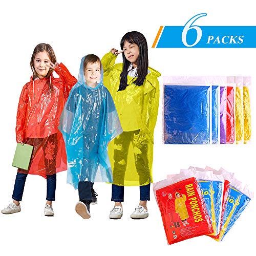GINMIC Kids Ponchos - 6 Pack Rain Ponchos for Kids, Assorted Colors, Extra