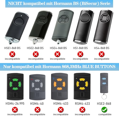 pepape 2 Stück Garagentor Handsender für Hörmann HSE2-868, HSM4-868, HS4-868, Kompatibel mit Hörmann Blue Buttons 868.3MHz Garage Fernbedienung Handset