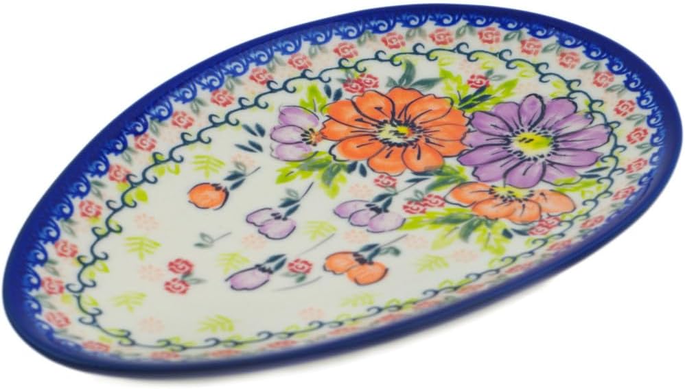 Polmedia Polish Pottery Oval Platter 10-inch UNIKAT - Vivid Sights Pattern Handmade in Boleslawiec Poland + Certificate of Authenticity