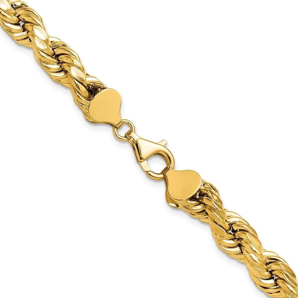 10K Yellow Gold 8.0 mm Semi-solid Diamond-cut Rope Chain Necklace 20" to 26" - Image 2