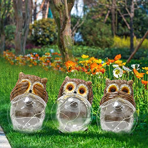 Angmln Owl Solar Lights Garden Outdoor, 3 Pack Solar Figurines Lights Decor Growing Orb Waterproof Cute Garden Statues For Patio Yard Lawn Clearance Ornaments #TOP1