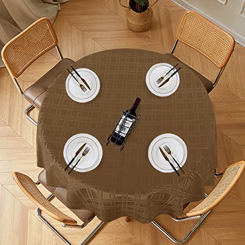 Obstal 210Gsm Solid Checkered Jacquard Table Cloth - Heavy Duty Waterproof Wrinkle Free Microfiber Tablecloth, Decorative Fabric Table Cover For Outdoor And Indoor Use (Coffee, Round 60 Inch) #TOP29