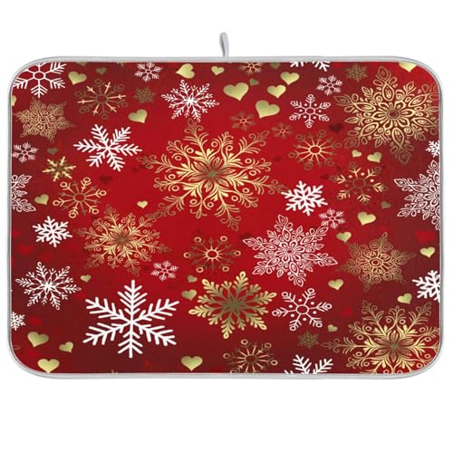 Almohadilla de secado pequeña ALAZA de microfibra absorbente con copos navideños rojo y oro 2