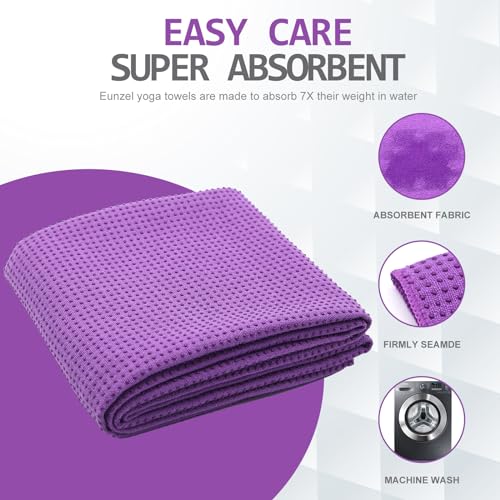 Eunzel Yoga Towel,Hot Yoga Mat Towel with Grip Dots Sweat Absorbent Non-Slip for Hot Yoga, Pilates and Workout 24" x72", Purple - Thumbnail 4