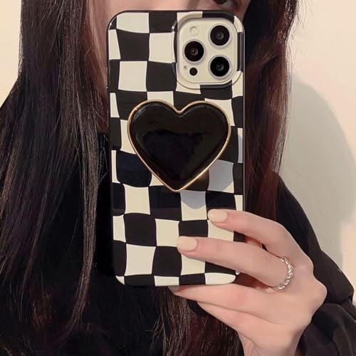 Onemiliayears Black Checkered Heart Plaid Stand Phone Case Compatible with iPhone 16 Pro, Soft Silica Gel Frame Support for Teen Girls, Sisters, Wife and Women (16 Pro) by Onemiliayears - Used condition - Image 3