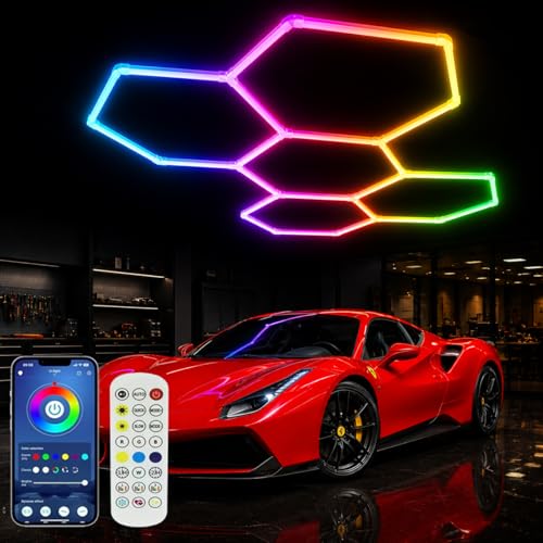25Pack RGB Hexagon Lights Music Sync 5Hex LED Hexagon Lights RGB 358 Kinds of Changes Dimmable Speed-Adjustable DIY Color-Changing Lights Smart App & Remote Control for Studio Gym Basement Decor