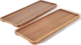 WLWNWFT 2 Stück Deko Tablett Holz 36 x 14 cm, Serviertablett aus Akazienholz, Holztablett Deko Holzbrett Servierteller, Servierplatte für Wurst, Käse, Kaffee, Party