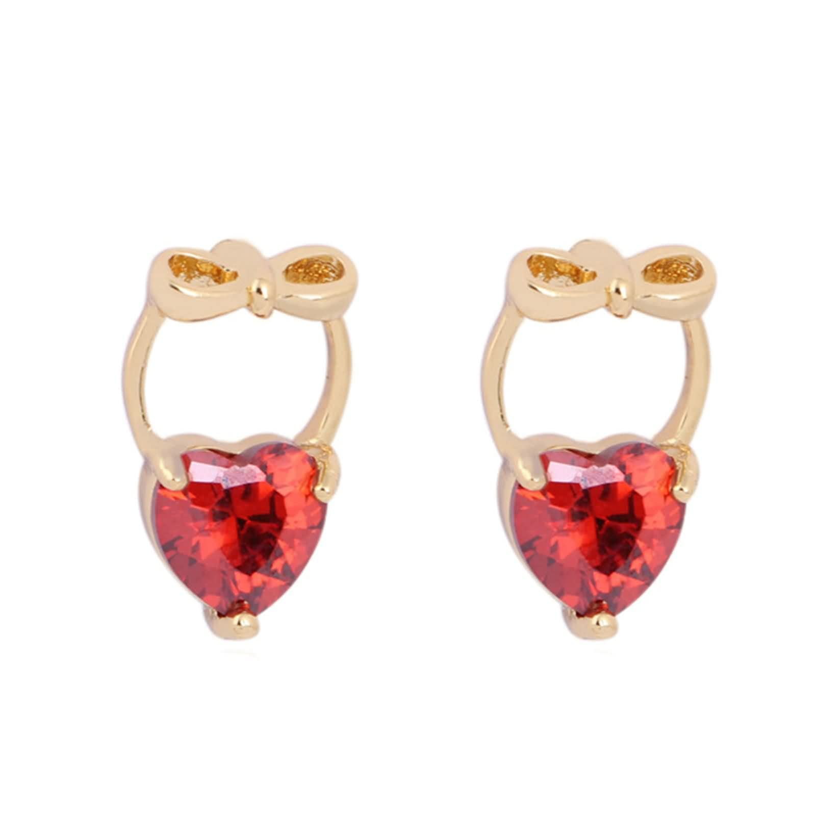 Damen Ohrringe 9K / 14K / 18 Karat Gelbgold, Schleife und Herz mit Moissanit, Damenohrringe Gold Stecker