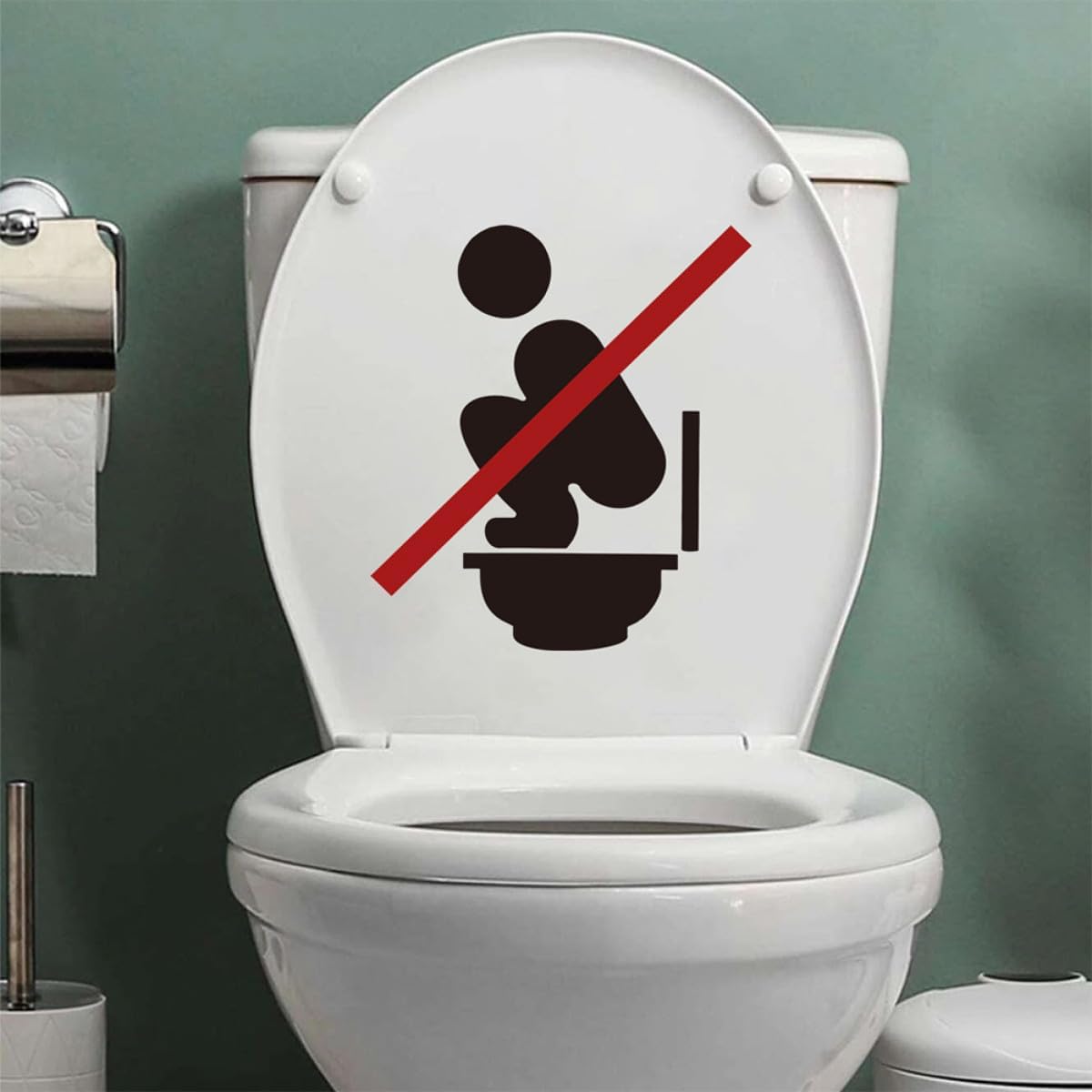 Removable Toilet Sign Decal with Adhesive, 2pcs 30x30cm Bathroom Wall Stickers for Restroom Warning and Toilet Lid Sign