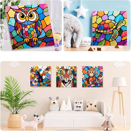 SYDYLH 6 Pack Paint by Numbers Kit for Kids Ages 4-12 / Adult/Teen, Easy DIY Animal Painting Kit with Frame, Beginner Acrylic Paint by Number Canvas 8x8 Inch for Boys Girls Arts Crafts Gift by SYDYLH - Used condition - Image 4