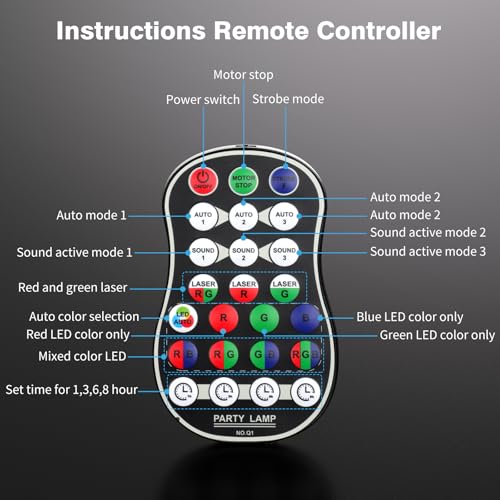 Qajok DJ Laser Party Lights, RGB LED Disco Light, Sound Activated Projector Strobe Light with Remote Control for Christmas Halloween Decorations Karaoke Birthday Dance Wedding Stage Show - Thumbnail 6
