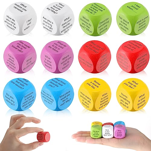 Jenaai 12 Pcs Conversation Ice Breaking Cubes Social Emotional Learning Activities Social Emotional Dice Wood Conversation Cube for Kids Adult Classroom Family Couple (Conversation)