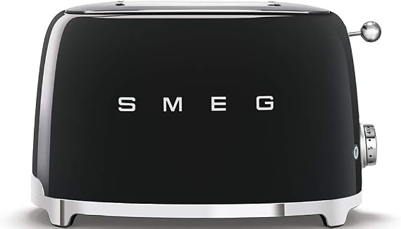 Smeg TSF01BLUS 50's Retro Style Toaster Bundle with Bamboo Tongs - (Black) 2 Slice