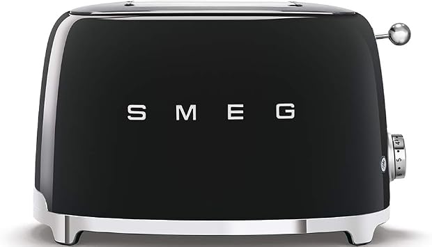 Smeg TSF01BLUS 50's Retro Style Toaster Bundle with Bamboo Tongs - (Black) 2 Slice