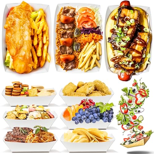 MotBach 100 Pack 3lb Paper Food Trays,Disposable Greaseproof Kraft Checkered Carnival Food Serving Take Out Basket Tray Boat for Snacks Fries Nachos Popcorn Hot Dogs Carnival Wedding Party Picnic