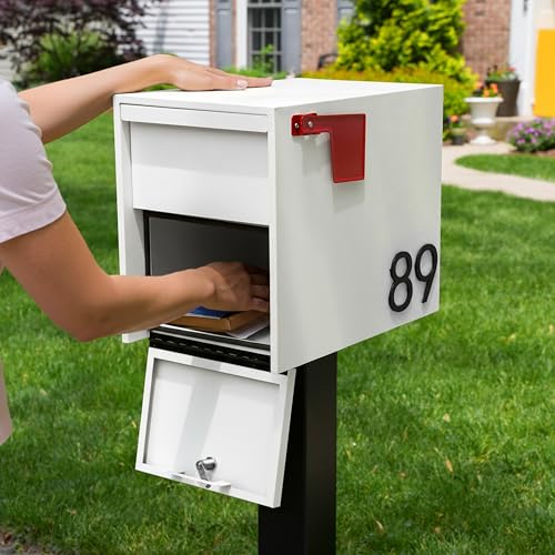 Image of Adoorn Lockable Post Mount Mailboxes for Outside - Large Anti-Theft Locking Mailbox for Packages and Letters - Weatherproof Construction - Durable Steel - 15.5 inch H x 12 inch W x 18.5 inch D - White