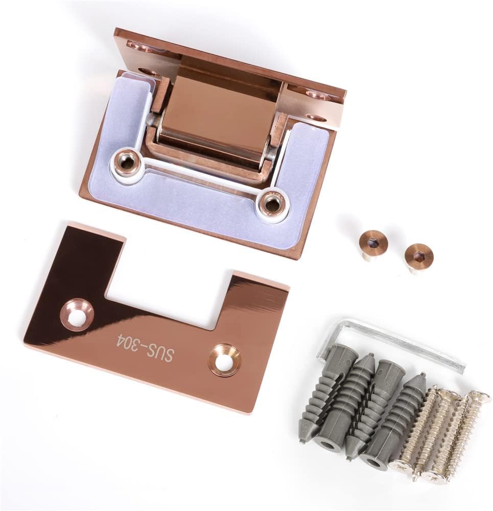 Heavy Duty 90 Degree Glass Door Cupboard Showcase Cabinet Clamp Glass Shower Doors Hinge Replacement Parts Wall-to-Glass (Rose Gold Chrome)