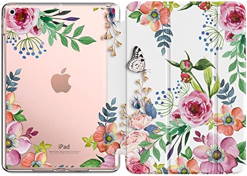 MoKo Case For New iPad 9th/8th/7th Gen Case (2021/2020/2019), Soft TPU Translucent Frosted Back Cover Slim Shell Protective Case with Stand for iPad 10.2 inch,Auto Wake/Sleep,Fragrant Flowers