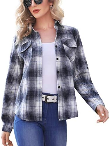 Yukiuiny Chemise à Carreaux 100% Coton Femme – Chemisier Bûcheron Western Casual Longues Manches Retro Écossaise