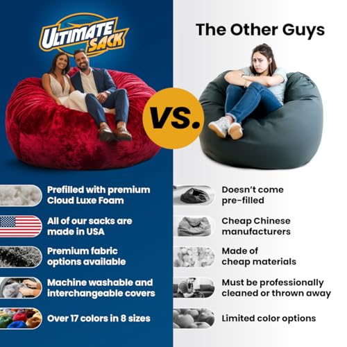 Image of ULTIMATE SACK 6ft Bean Bag Chair & Footstool, Oversize Bean Bag Chair for Adults, Comfy Chair Bean Bag Couch Lounge Sofa Loveseat Furniture | Brown Fur
