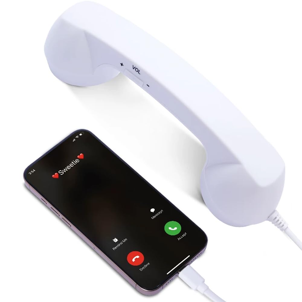 Kyduu Auricular telefónico Retro y Vintage, Receptores telefónicos Retro, Receptor de teléfono Retro como Auricular, Teléfono Retro Auricular Vintage para Celulares para móvil, Tablet (Blanco)