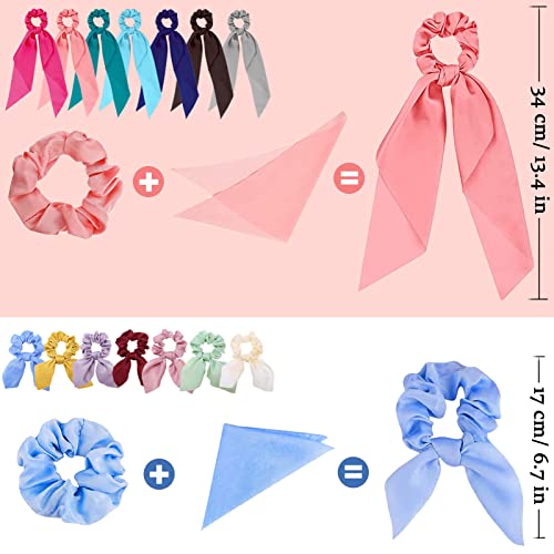 14 Pieces Hair Scarf Scrunchies, Bow Hair Ties, Satin Scrunchies With Bow Hair Ribbon Ponytail Holders, Bunny Ear Hair Bands Bowknot Hair Accessories For Women Girls #TOP1