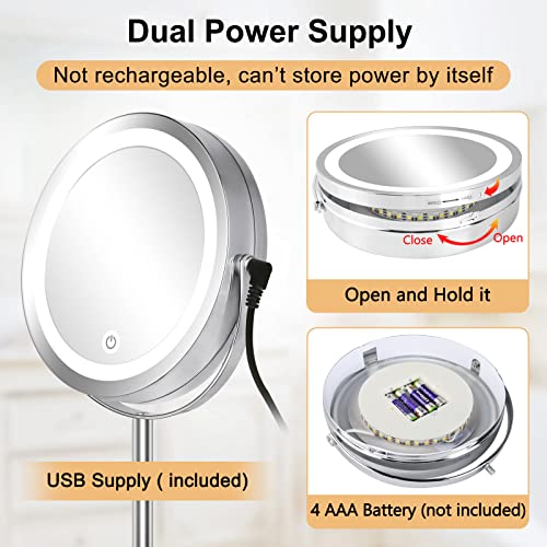Alhakin Lighted Makeup Mirror, 10X Makeup Mirror With Lights, 7 Inch Double Sided Magnifying Vanity Mirror With 3 Color Led Dimmable Desk Lit Cosmetic Mirror, Chrome #TOP3