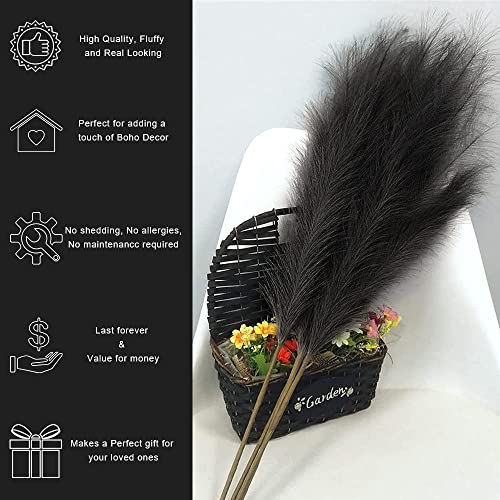 MAKHOT ブラックフアックス パンパスグラス トール 4本の茎 フェイクパンパスグラス 大型 人工パンパスグラス装飾 ふわふわ フェイクパンパスグラス ブラック ホームオフィス花瓶装飾 [3]