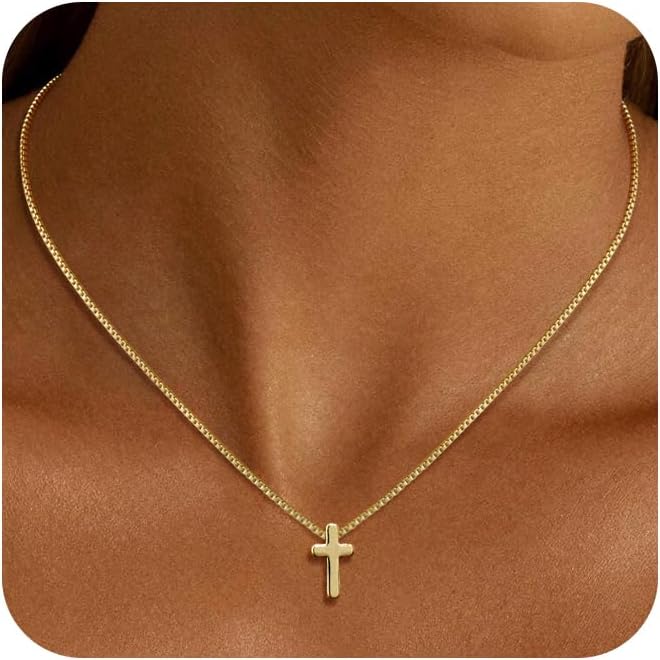 Cross Necklace for Women 14K Gold/Silver Plated Dainty Small Cross Pendant Necklace Choker Faith Jewellery Religious Minimalist Gifts