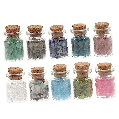 FRCOLOR 10pcs Mini Wishing Bottles Set Natural Tumbled Chip Stones for Crystals Decoration Spiritual Decor and Crafting for Special Occasions and Collecting