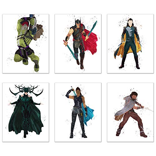Watercolor Thor: Ragnarok Prints - Set of 6 (11x14) Glossy Comic Wall Art Decor - Thor - Hela - Hulk - Valkyrie - Loki - Heimdall