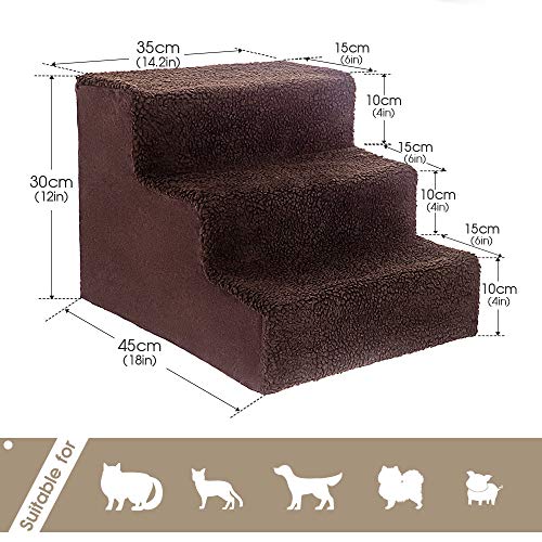 MASTERTOP Dog Stairs, 3 Tiers Non-slip Pet Steps with Removable Fabric Cover, Plastic Pet Ladder for Older & Small Dogs, Send 1 Lint Roller - Brown - Image 3