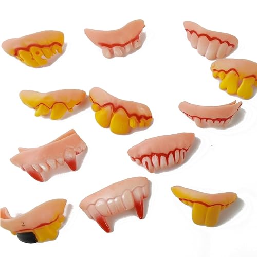 Miniatura 4 de TIHOOD 24 dientes retorcidos, dientes falsos feos de vampiro, dentadura de vampiro, para Halloween, disfraces, fiesta, recuerdos, fotos, accesorios