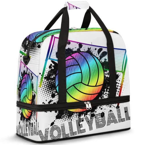Sports Gym Bag, Volleyball Sport Ball Travel Duffel Bag with Shoes Compartment Waterproof Overnight Bag Workout Weekender Bag Boys Girls Yoga Dance Bag Gym Tote Bag for Women Men