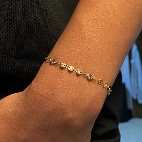 Image of Womens Dainty Gold Chain Bracelet,Simple Layered Chain Bracelets,Beaded Turquoise Bracelet,Charm Crystal Bar,Heart,Karma,Triangle,Pearl Bracelets for Women